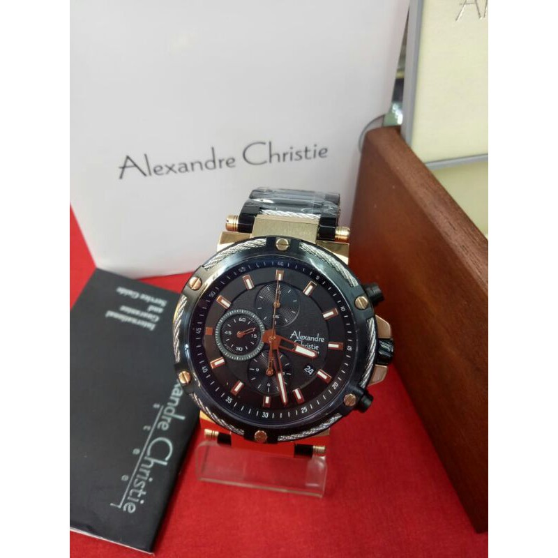 Jam Tangan Pria Alexandre Christie Original Ac 6561 Mc All Stainless Steel Black Rosegold