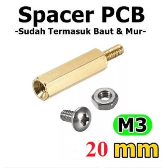 Spacer speser kuningan Penyangga  besi METAL LOGAM Dudukan COPPER PCB M3 20mm 20 mm 2cm 2 cm Hex hexagonal Screw M3x20+6