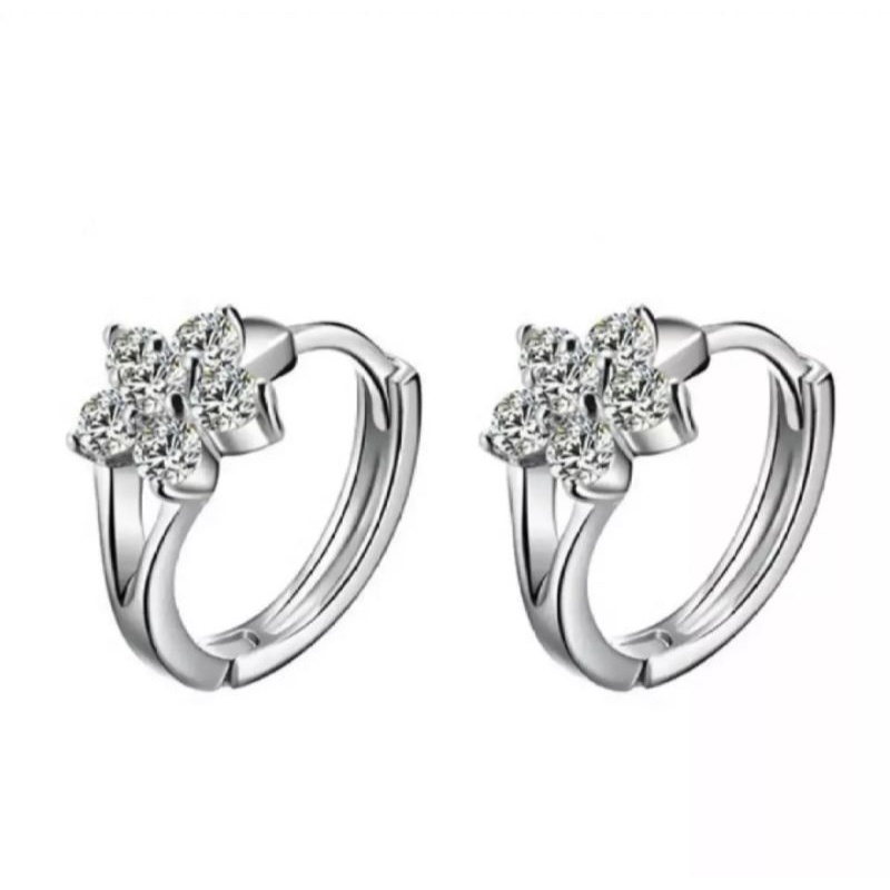 anting jepit bunga silver fashion wanita titanium original anti luntur dan karat