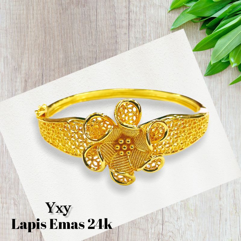 GELANG MAWAR KUNING ANTI KARAT LAPIS EMAS KADAR 700 GELANG GOLD WANITA PERHIASAN GELANG MAWAR XUPING