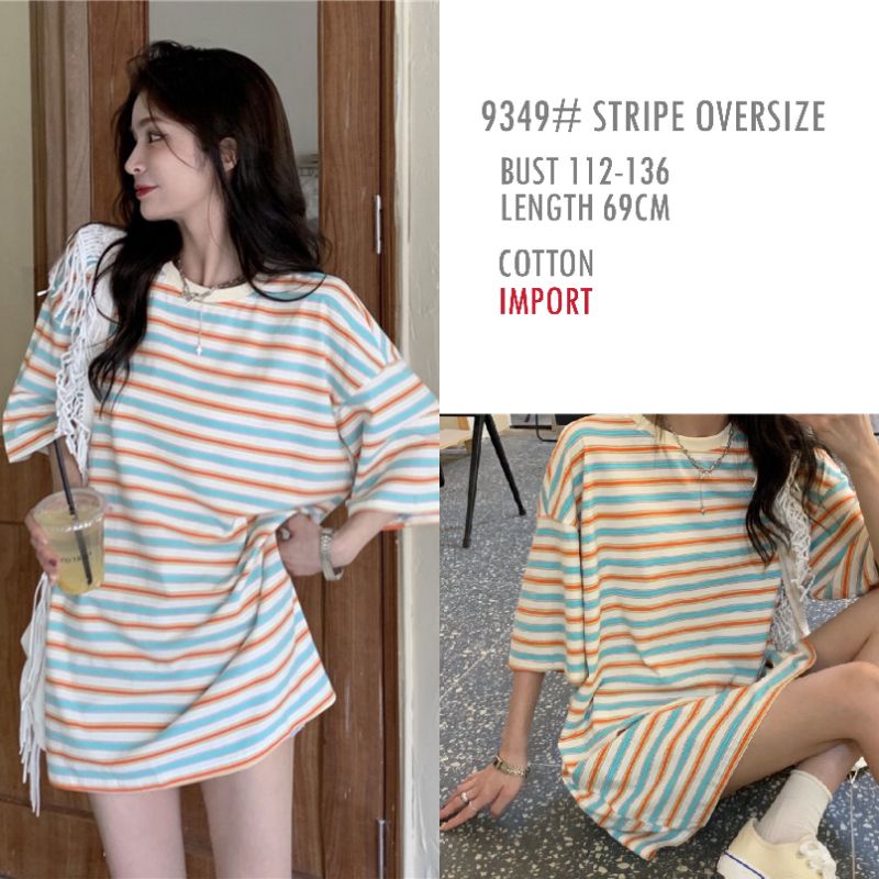 MDLV ~ 9349 Stripe OversizeTee Oversize Premium Oversize Import Atasan Big size Kaos Oversize Import Fashion cewek Fashion Wanita Fashion Import