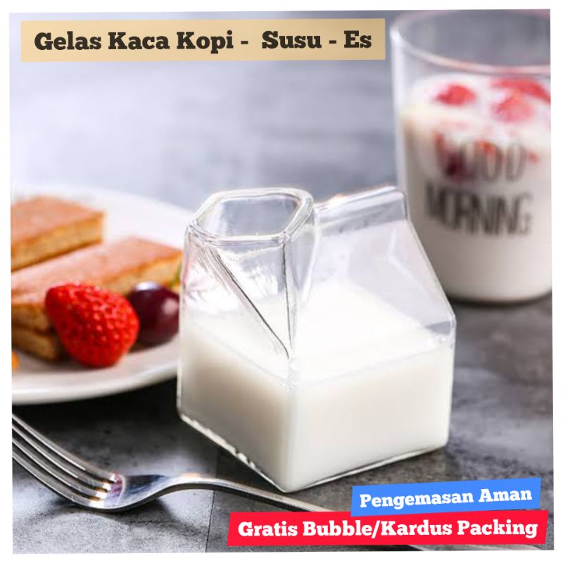 Jual Gelas Kopi Estetik Kaca Desain Unik Kotak Susu Mug Coffee 300ml Gelas Es Teh Restoran Unik 8136