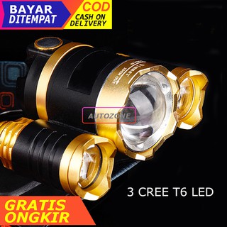 [BAYAR DITEMPAT] Paket Lengkap Senter Kepala Headlamp 3 LED Cree XM-L