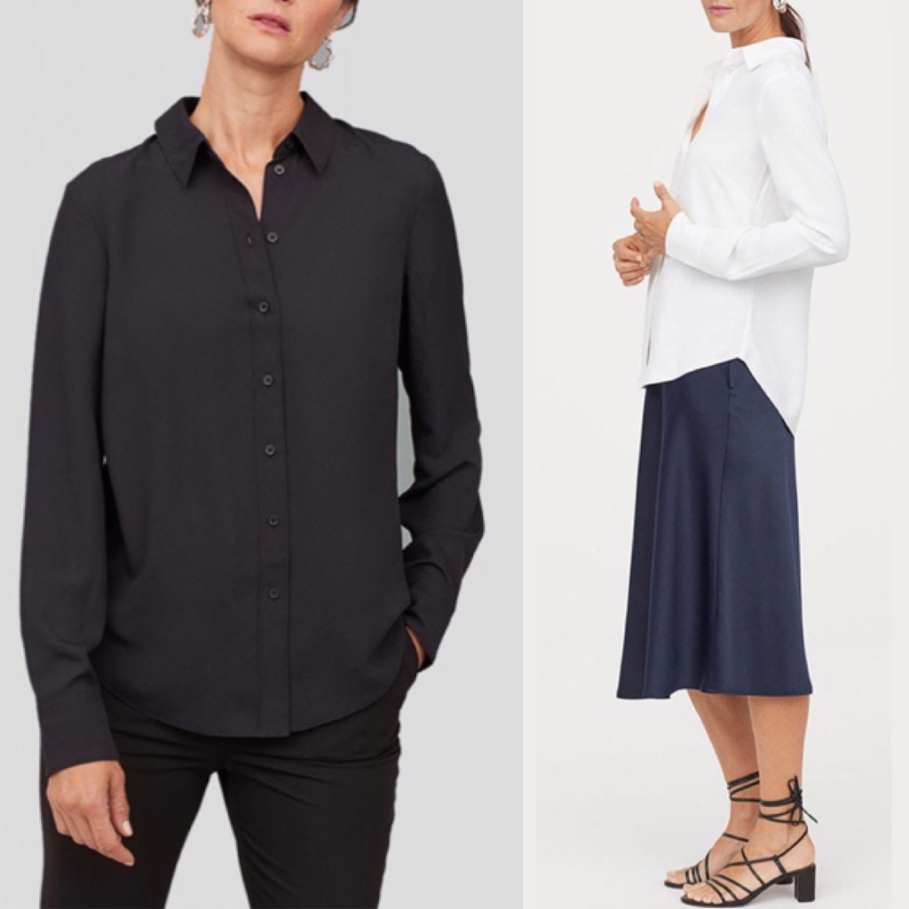 HNM CREPE BLOUSE BLACK/WHITE- kemeja crepe/kemeja putih/kemeja hitam