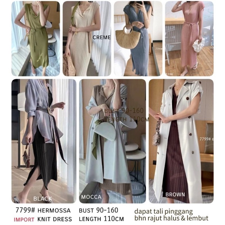 MDLV 7799 HERMOSA KNIT DRESS KOREA RAJUT LONG DRESS RAJUT PREMIUM DRESS SLIDE SAMPING FASHION IMPORT