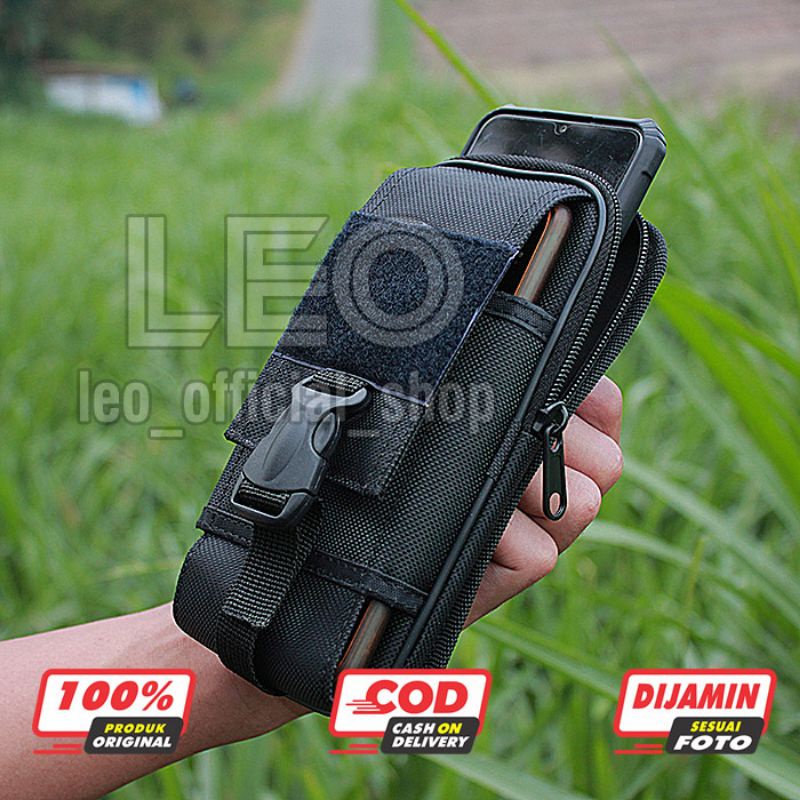 Tempat Sarung Hp Pinggang Kanvas Tas Dompet Handpone Pinggang Doble Slot 6,8inch Sarung Handphone Tas Dompet Pouch hp Hitam Pria Tactical