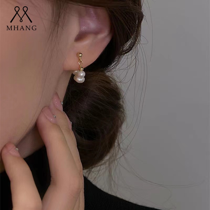 Anting Bentuk D Aksen Mutiara Gaya Vintage Untuk Wanita