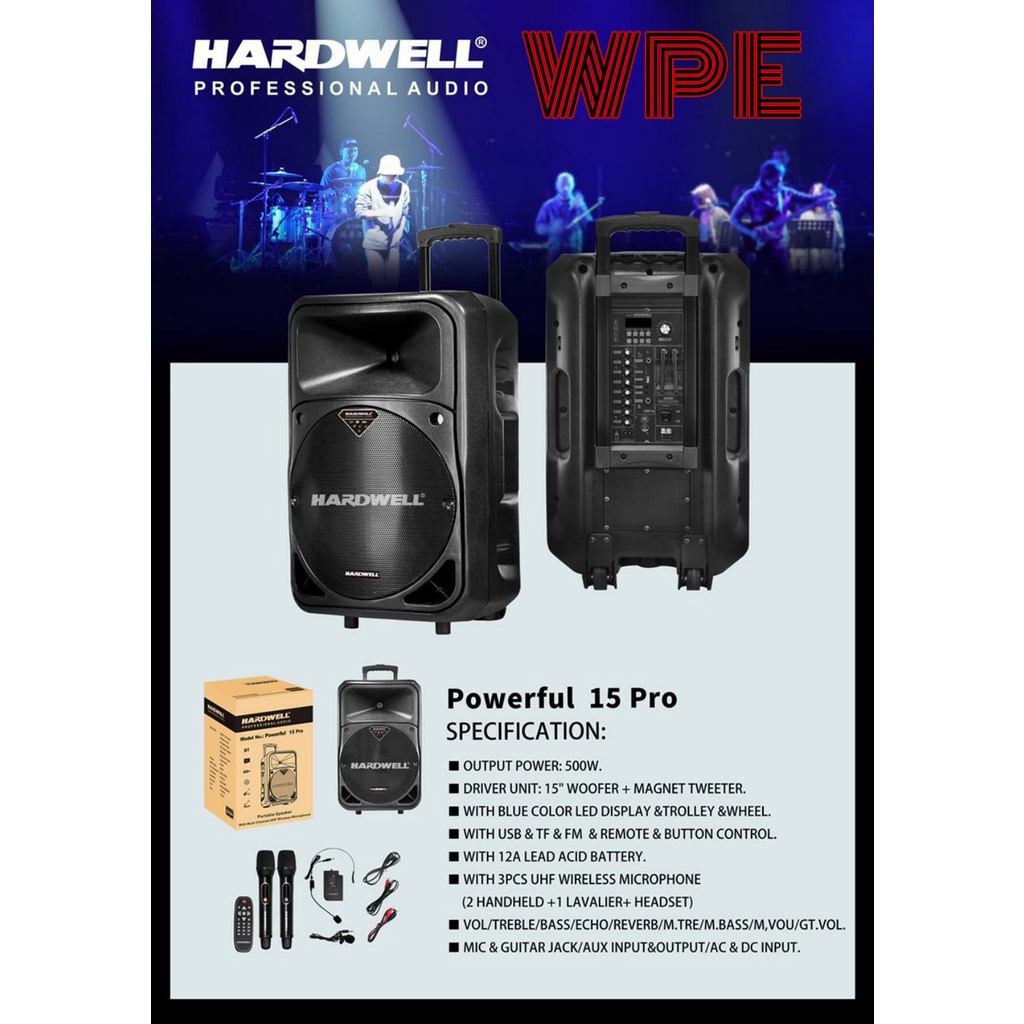 speaker portable hardwell powerfull 15pro/powerfull 15 pro original