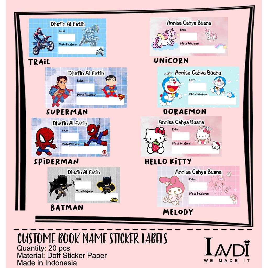 

Sticker Buku Pelajaran Custome Pakai Nama / Custome Book Name Sticker Labels