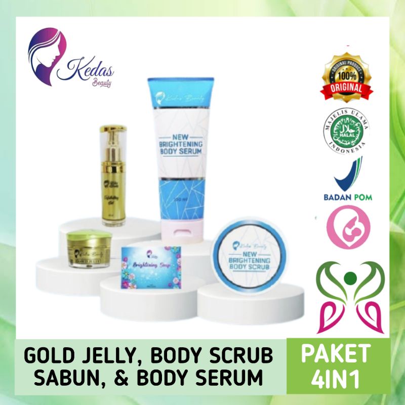 Kedas Beauty Paket Lengkap ORIGINAL | Body Serum | Body Scrub | Sabun Pemutih | Gold Jelly | Lulur |