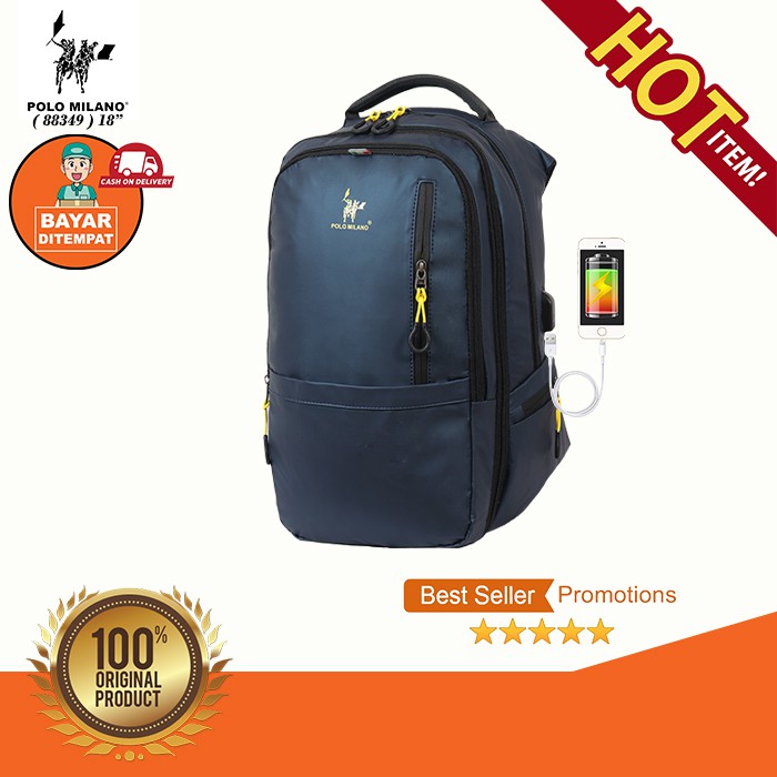 TAS RANSEL IMPORT TERMURAH BIG SALE POLO MILANO - 88349 - TAS RANSEL PRIA USB ANTI AIR READY STOCK