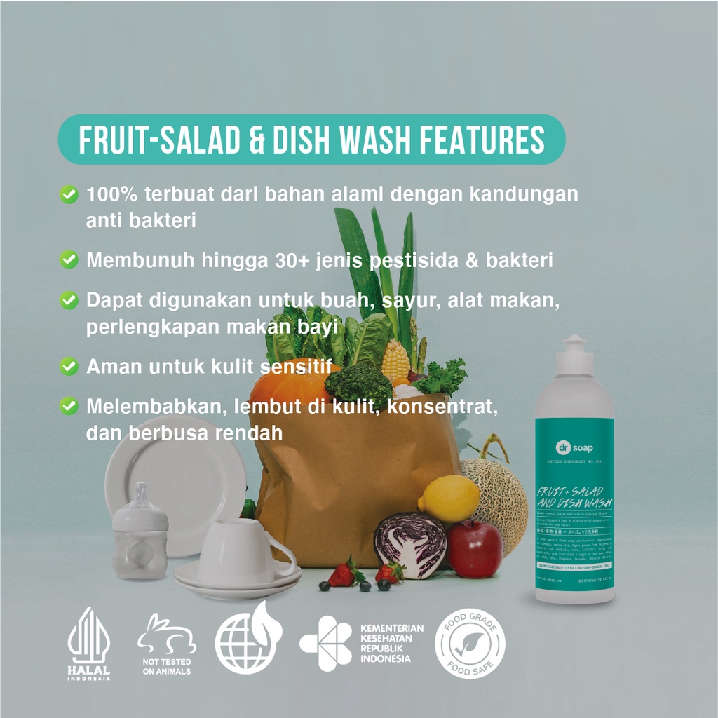 dr soap Fruit + Salad and Dish Wash 1 Liter | Sabun Pencuci Buah Sayur Alat Makan Bebas Minyak Aman untuk Kulit Sensitif