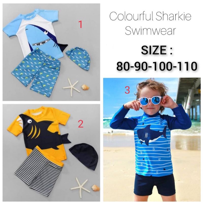 Baju renang bayi plus topi/ baju renang anak import/ swimwear baby/ baju renang shark