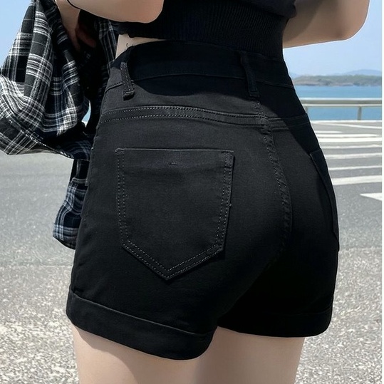 Celana pendek stretch wanita celana pendek hitam wanita hotpants high waist hot pants jeans korean