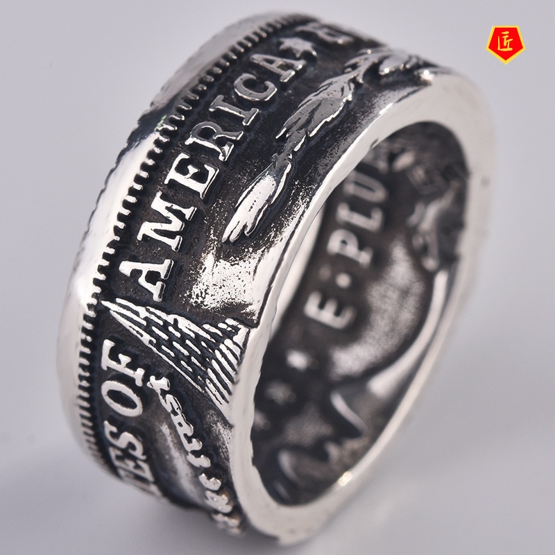 [Ready Stock]S925 Silver Retro Personality Motto Coin Ring