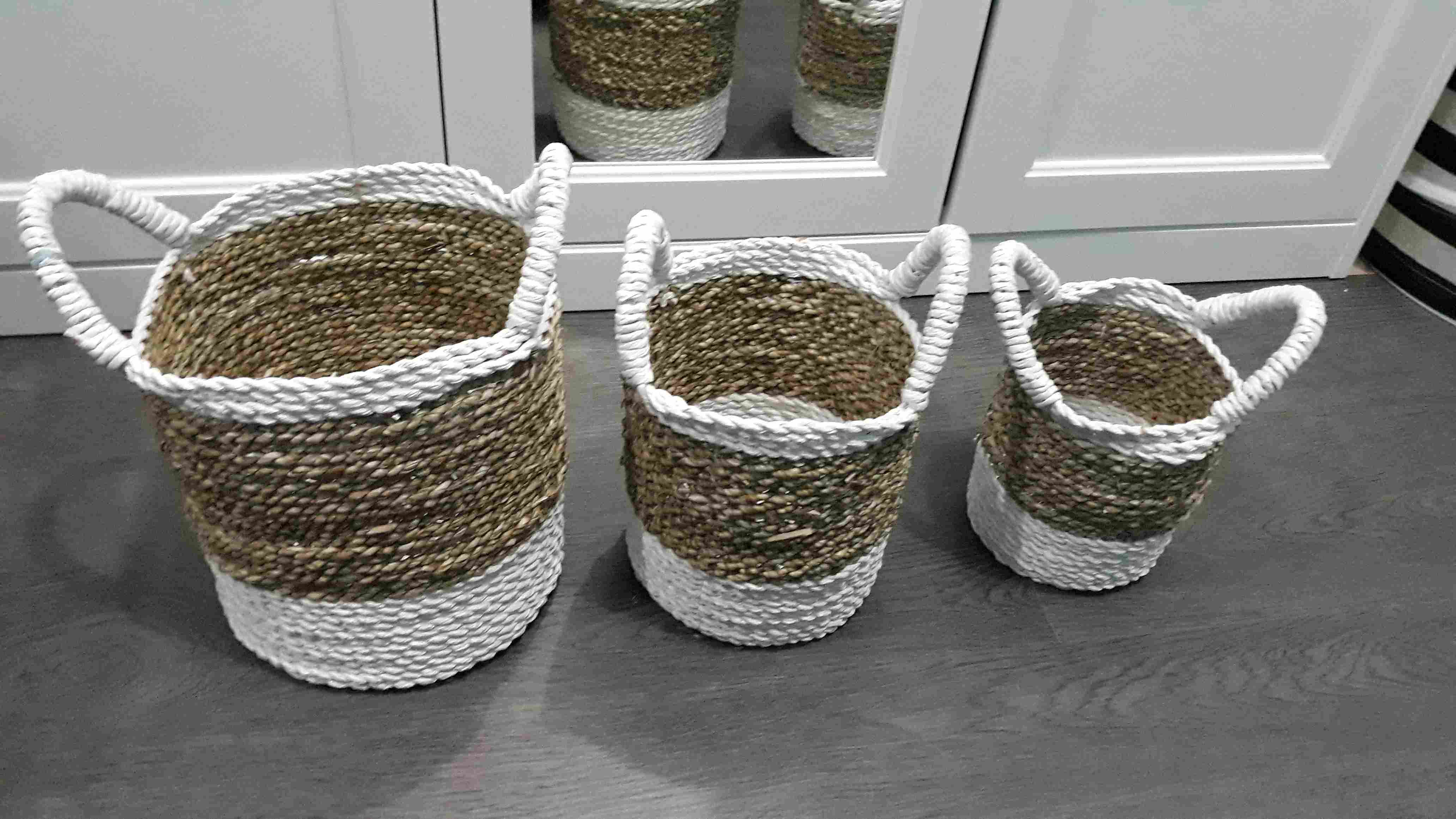 Keranjang Meja Set Isi 3pc White Anyaman Cover Pot Tanaman/scandynavian