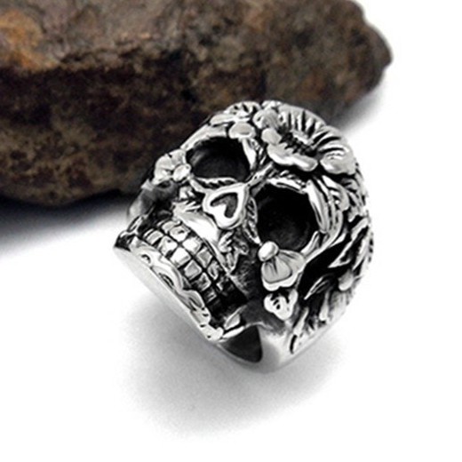 SEUSUK  Cincin Vintage Gothic Punk Rock Motif Timbul Bunga untuk Pria