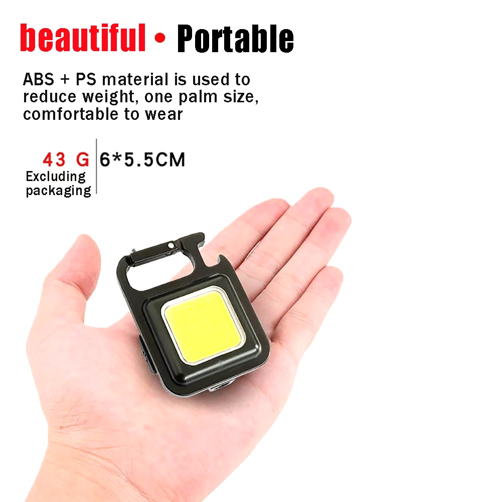 ღ Mini Lampu Emergency Portable Bekerja Senter Saku Gantungan Kunci Usb Isi Ulang untuk Berkemah Di Luar Ruangan Cahaya Kecil Pembuka Botol