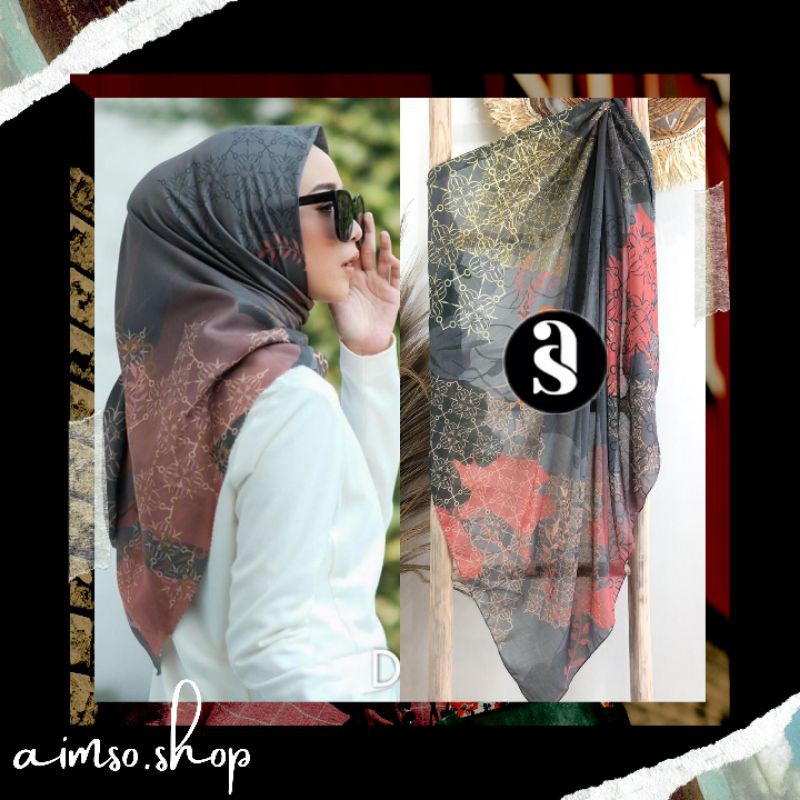 Kerudung / Jilbab / Segi Empat Voal / Segi Empat Motif / Segi Empat Denay / Denay KW /  Abu Merah