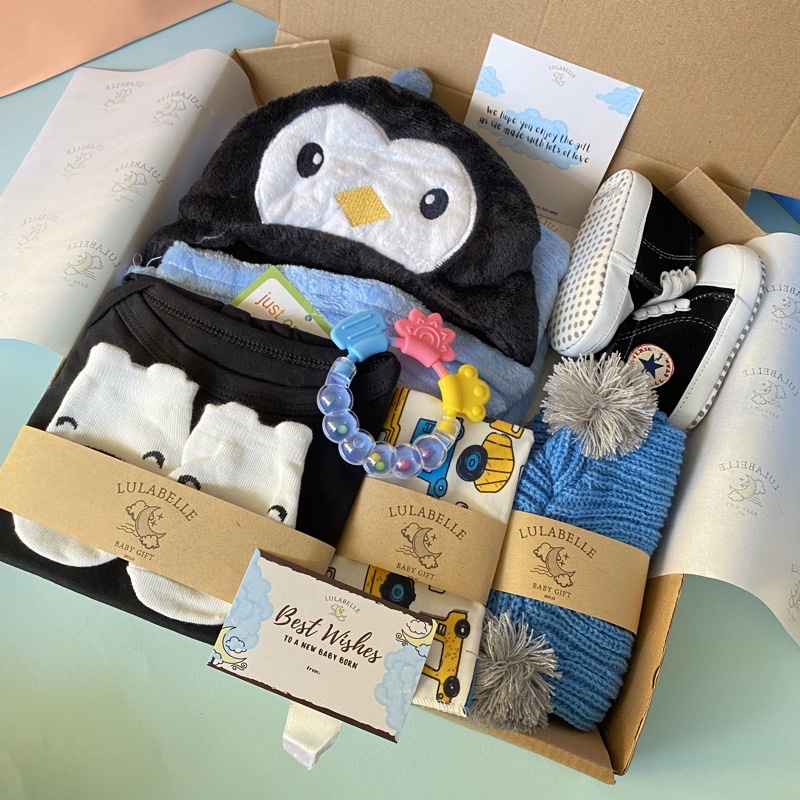 HAMPERS BAYI | KADO LAHIRAN BAYI / NEWBORN GIFT / HAMPERS BABY-PINGUIN BLUE 150