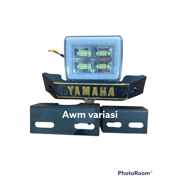 PAKET LAMPU TEMBAK LED CWL 8 MATA 4D LENSA SET KUMIS YAMAHA PLUS PLAT NOMOR ATAS