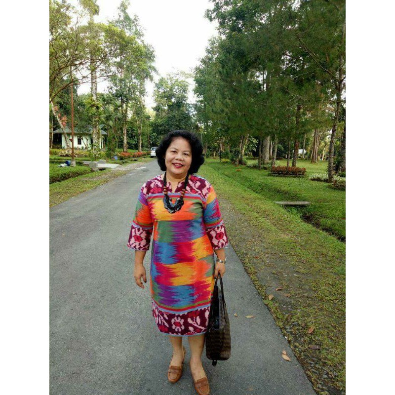 Dress tenun baju tenun jepara gradasi pelangi DTB54