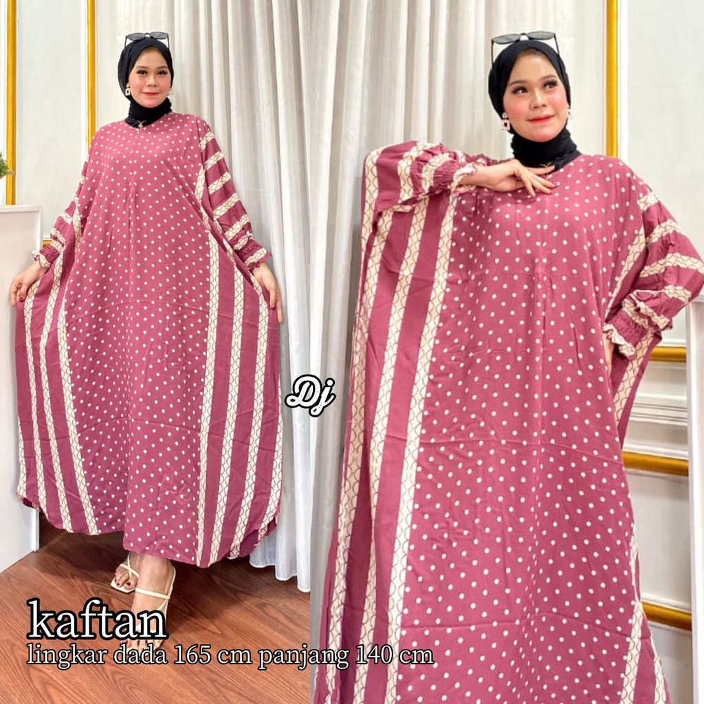 Kaftan Jumbo Longdress Kaftan Lengan Panjang LD 160 Cm Resleting Depan Kain Santung Tebal Original