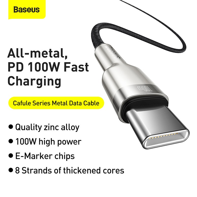 Baseus Original Kabel Data Cafule Metal TYPE C TO TYPE C 100W 5A Super Fast Charging Quick Charge Cable Ori Tipe C