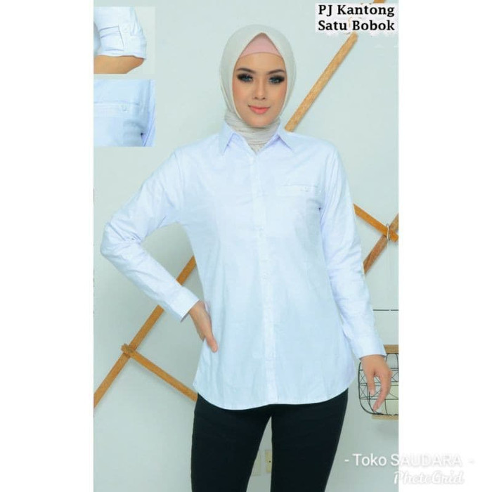Ds51C1 Kemeja Putih Polos Panjang Wanita - Putih, S Fe5E2D