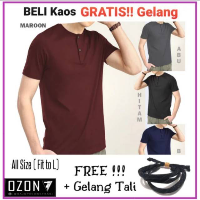 Promo Spesial Kaos kancing henley pendek polos FREE Gelang tali sepatu prusik paracord