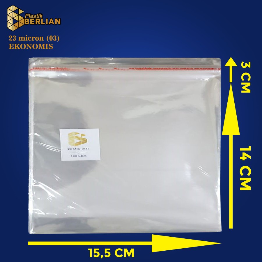 

15,5 x 14 cm Plastik OPP EKONOMIS 23micron (100 lbr) (lem/seal)