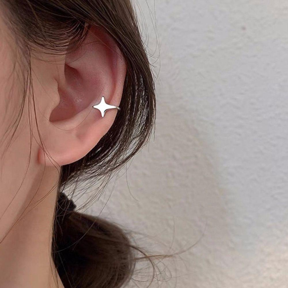 Rebuy Women Earrings Ladies Girls 2 Pcs Bintang Berbentuk Telinga Manset Klip Anting-Anting C Kecil Kubik Bintang Telinga Klip