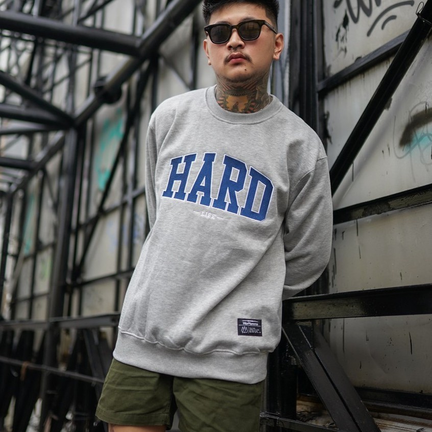 Warplane Crewneck Grey/Switer Warpln Dewasa/Sweatshirt Hard Misty/ Sweater Bordir