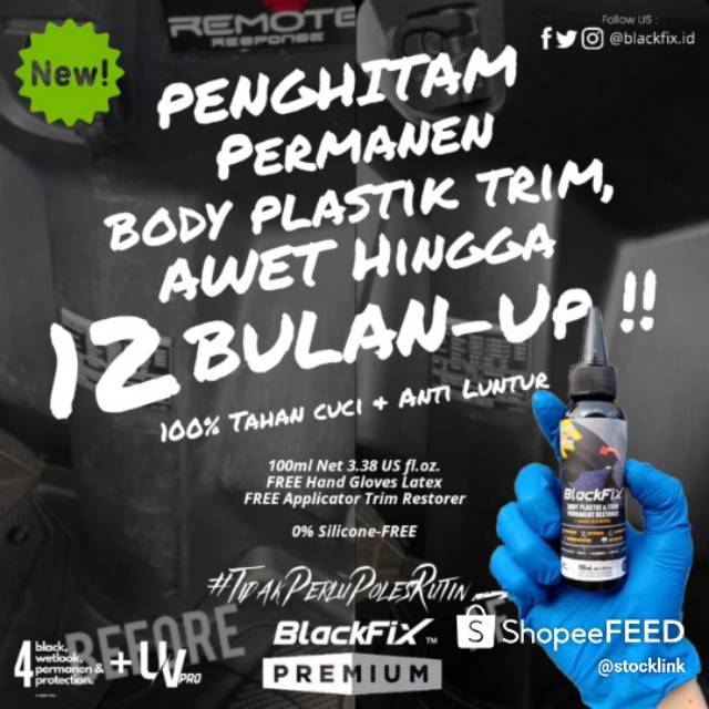BLACK FIX Penghitam body motor atau mobil permanen daya tahan 12 bulan lebih ! 100ML Blackfix
