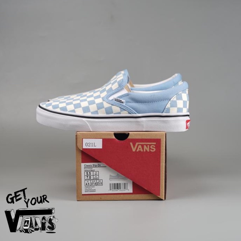 Vans Slip On Classic Checkerboard Baby Blue “ Original 100% Bnib “