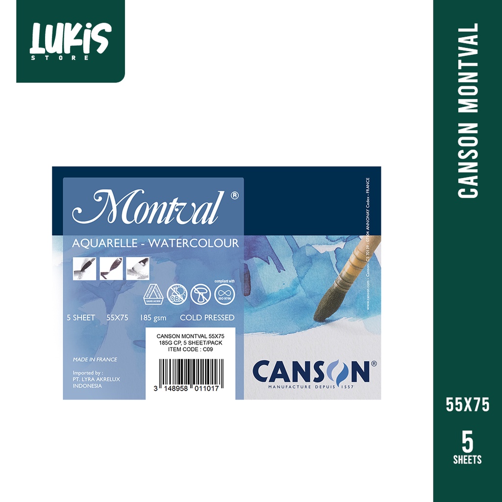 

Kertas Cat Air CANSON Montval Aquarelle 55x75 Cold Press 185G (5 Sheets/Pack) - C09
