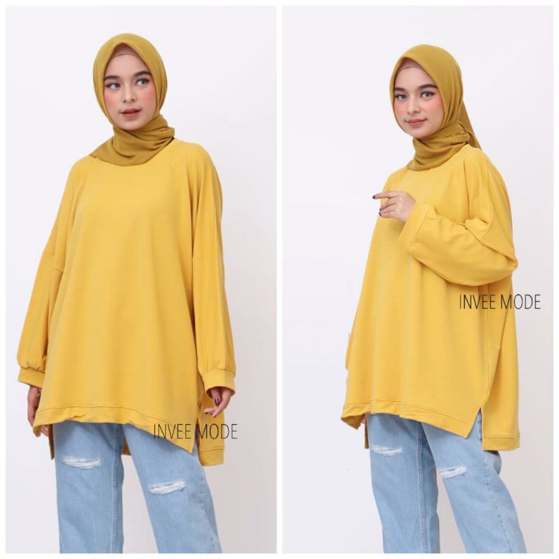 ATASAN BLOUSE BATWING JUMBO BIGSIZE OVERSIZE BABYTERRY SPANDEX - 1795-Kubus terang