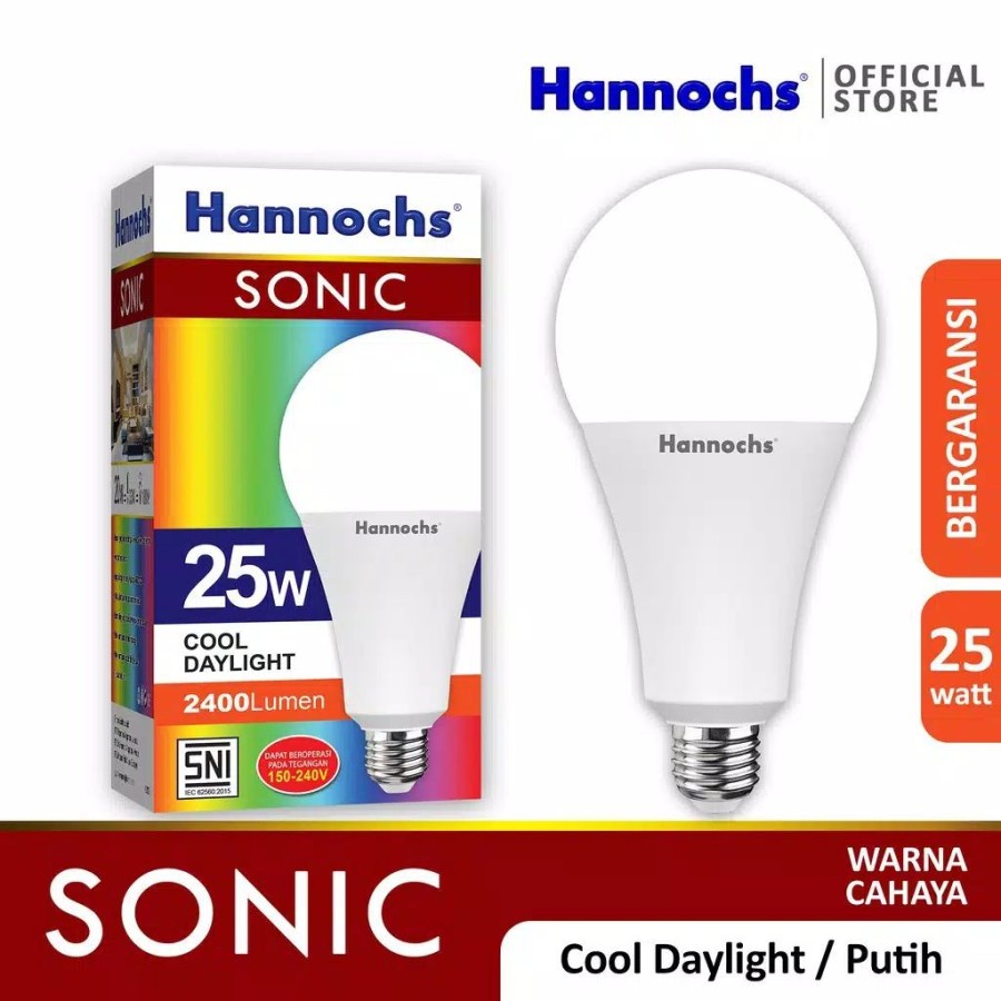 LAMPU LED HANNOCHS SONIC 25W 25 WATT CAHAYA PUTIH 6500K COOL DAYLIGHT