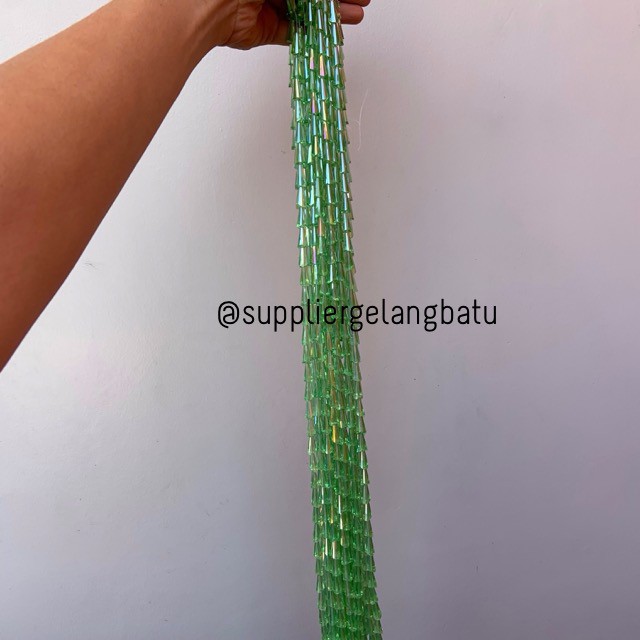 kristal terompet 16 x 10mm soft green quart crystal rajut bahan PAGODA