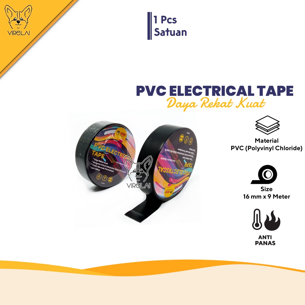 PVC Electrical Tape / Isolasi Kabel Listrik 16 mm x 9 m Anti Panas [M-ONE]