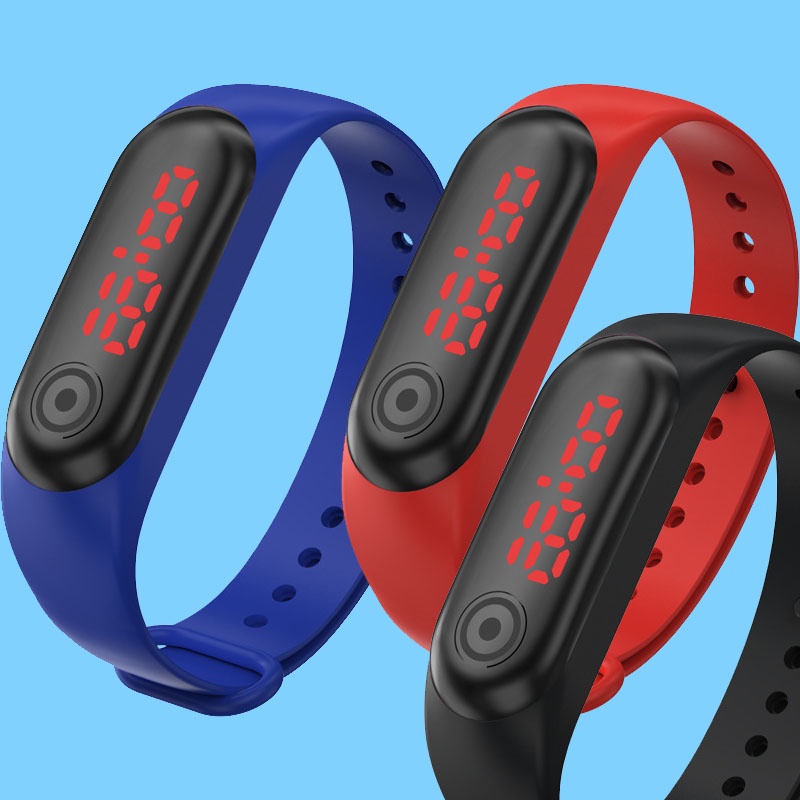 COD❤Olahraga Unisex Led Digital Watch Multicolor Bahan Silikon Jam Tangan Elektronik Tri