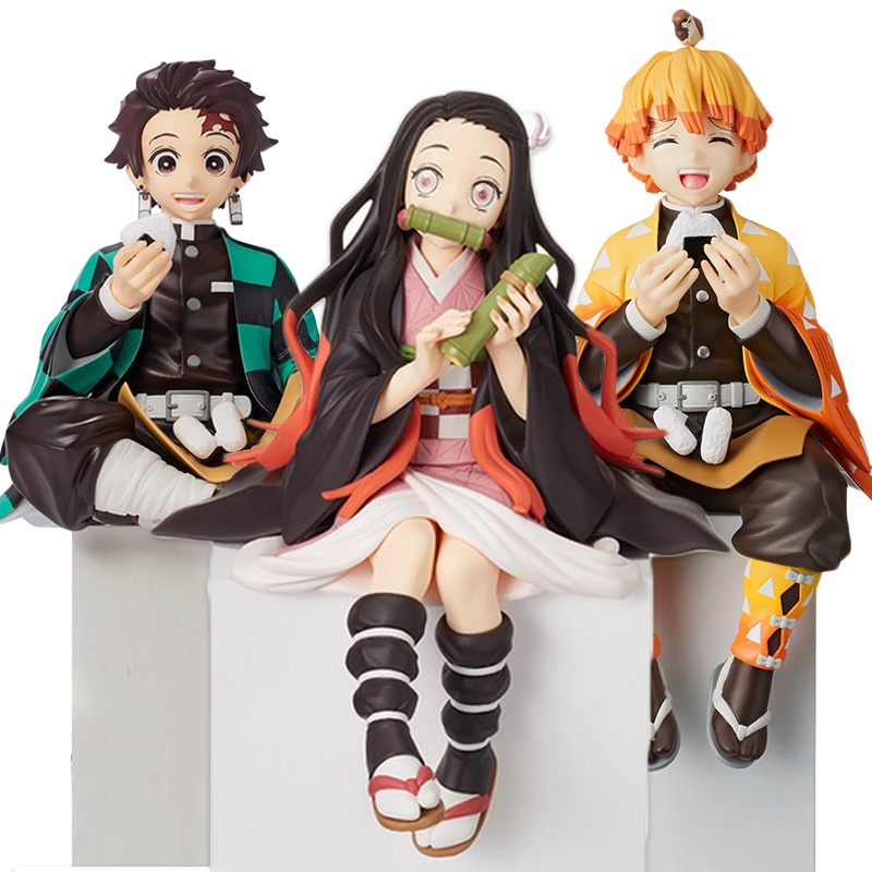 Action Figure Demon Slayer Nezuko Tanjirou Shinobu Zenitsu Hashibira Inosuke Eat Rice Ball Kimetsu No Yaiba