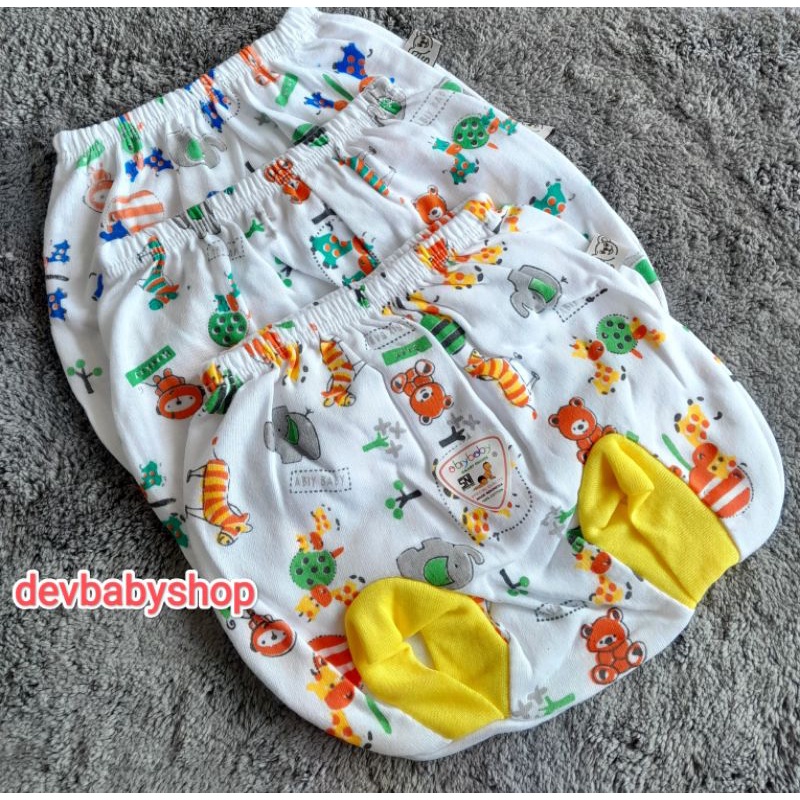 ABIY BABY-6PCS CELANA PENDEK BAYI-CELANA BAYI POP PUTIH MOTIF-CELANA BAYI POP ABIY BABY