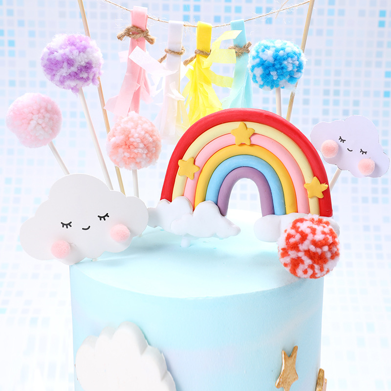 Topper Kue Bentuk Awan Bintang Tersenyum Warna Pelangi Untuk Dekorasi Pesta Baby Shower