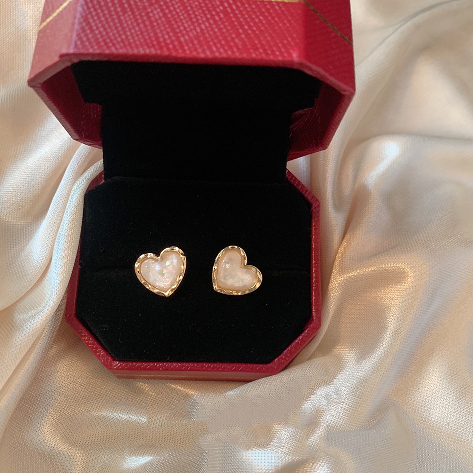 Anting Tusuk Bentuk Hati Opal Bahan Alloy Gaya Korea Untuk Wanita