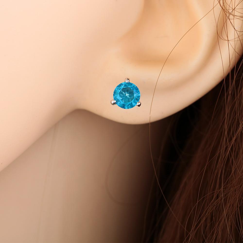 R-bunga Anting Cabang Tiga Perhiasan Hadiah Fashion Pernikahan Pertunangan Aqua Biru Multicolor Aquamarine