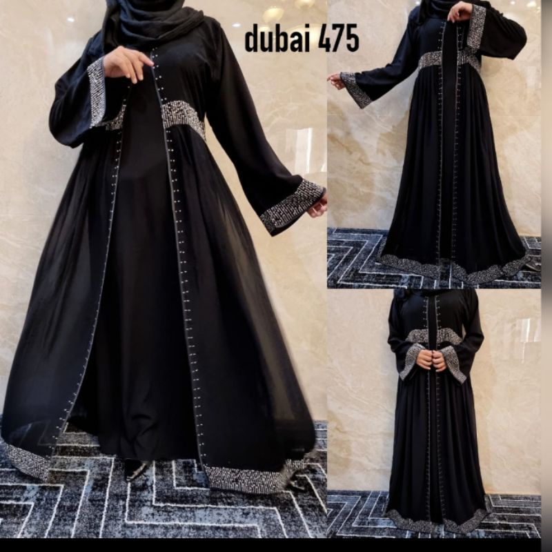 abaya Hitam, gamis terbaru, gamis hitam,Dubai 475,fashion muslim busana wanita hitam