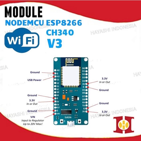 NodeMcu LUA Wifi V3 4mb 32Mbits CH340 Flash ESP8266 ESP12 Board Module