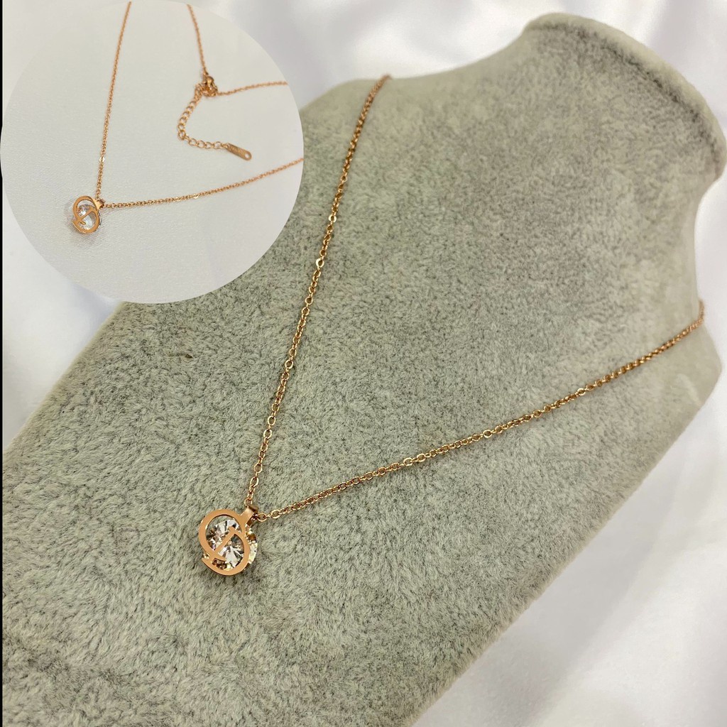 [COD] Kalung Titanium Wanita Liontin Permata Anti Karat Anti Alergi KT-080 Import