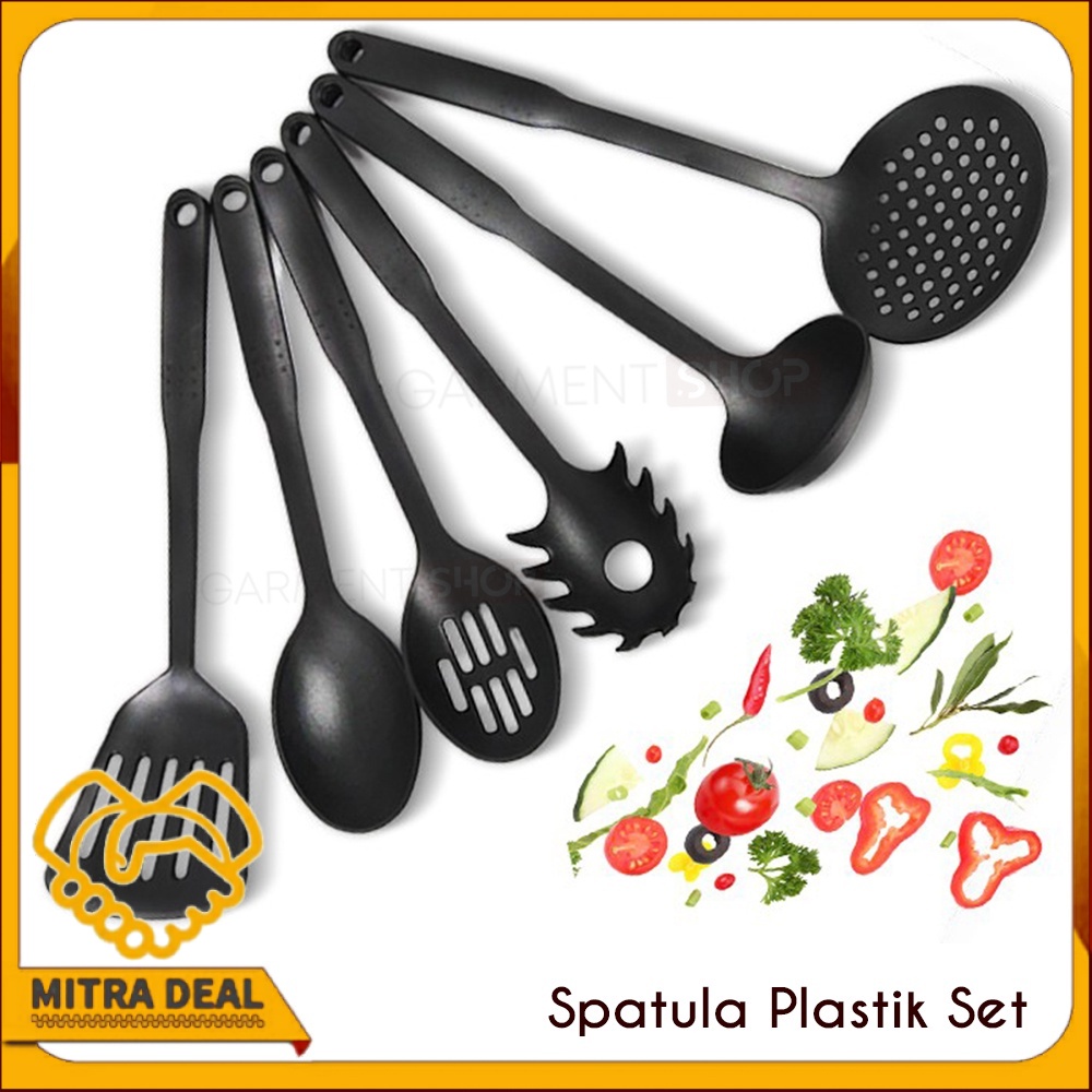 [COD] Spatula Set Isi 6 Pcs Sutil Sendok Sayur Peralatan Masak Dapur Plastik Hitam Tahan Panas Murah